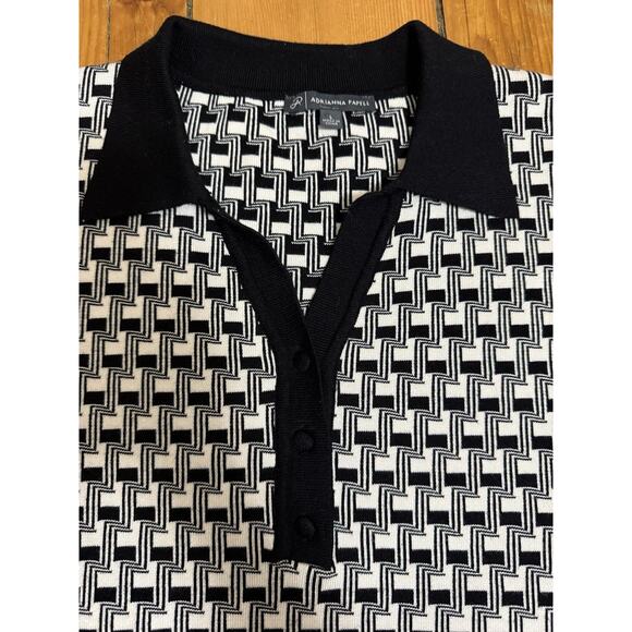 ADRIANNA PAPELL Women’s Pullover Short Sleeve Collared Black & White Sweater L - Picture 3 of 7